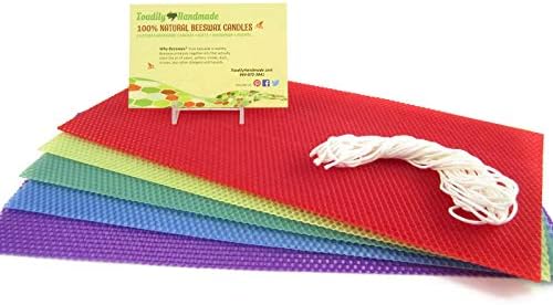 Make Your Own Beeswax Candle Starter Kit - Includes 5 Full Size 100% Beeswax Honeycomb Sheets in Assorted Colors and Approx. 6 Yards of Cotton Wick. Each Sheet Measures Approx. 8" x 16 1/4". by ToadilyHandmadeBeeswaxCandles