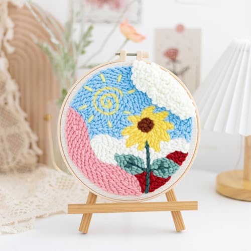 Allazone 3 Set Punch Needle Embroidery Starter Kits, DIY Craft Punch Needle Kits with Flower Pattern, Plastic Hoop, Yarn, Embroidery Handle Needle Pen and Instruction - Image 5