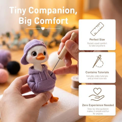 DIY Needle Felting Kit Cute White Duck in Purple Hoodie – Needle Felting Starter Kit with Fiber Roving, Needles, Felting Pad & Instructions | Felted Bird Character Kit for Beginners Adults - Image 5