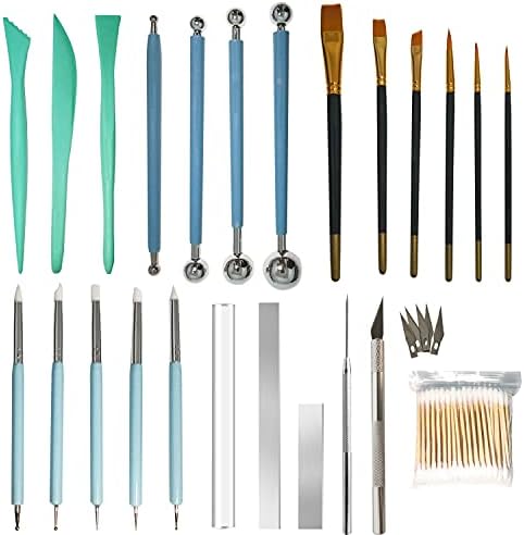 24Pcs Polymer Clay Tools Supplies Kit Roller Pin Sculpting Clay Cutters for Earring Jewelry Acrylic Roller Modeling Precision Knife Set Needle Detail by DIYOOHOMY