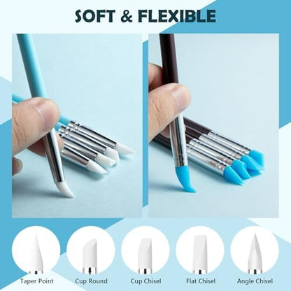 EUOCENK 14PCS Silicone Clay Sculpting Tool, Ball Stylus Clay Tools, Clay Shaper Brushes for Modeling, Dotting, Polymer Clay, Pottery Crafts, Nail Art, Rock, Blending, Drawing, Air Dry Clay, Ceramics - Image 6