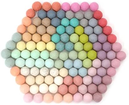 Glaciart One Felt Pom Poms, Wool Felt Balls (120 Pieces) 1 cm – 0.4 Inch, Handmade Felted 30 Pastel Colors (Green, Pink, Blue, Yellow and More) Bulk Small Puff for Felting and Garland by GlaciartOne