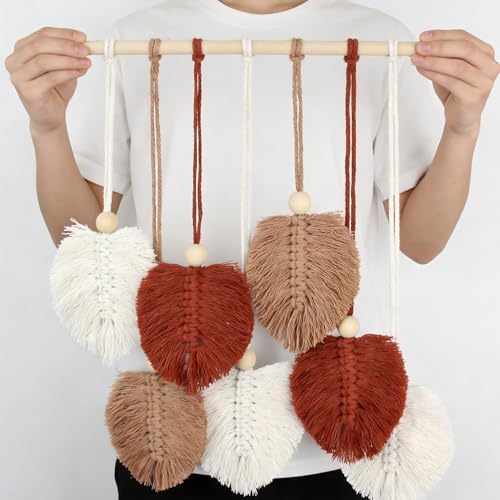 BUFANTL DIY Macrame Leaf Wall Hanging Kit for Beginners, Boho Woven Tapestry Craft Kit with Macrame Cord, Wooden Beads & Printed Instructions, Home Decor Macrame Kit for Adults - Image 5