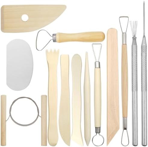 13 Pcs Wooden Clay Tools, Sculpting Tools, Clay Sculpting Tools, Ceramic Tools, Clay Modeling Kit Ceramics Trimming Tools Dotting Tool Molding Clay Accessories Miniature Clay Cutters for Beginner by CKANDAY