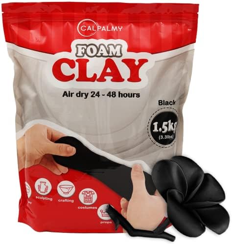 3.3 lbs Moldable Cosplay Foam Clay (Black) - Air-Dry High Density Clay for Intricate Designs - Dries Evenly Within 24-48 Hours - Sandable and Paintable Clay Foam by CalPalmy