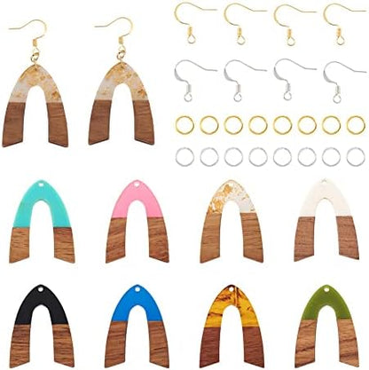 FASHEWELRY Resin Wood Earring Kit with 16Pcs Wood Resin Earring Charms Wooden Earrings Blanks Open Jump Rings French Earrings Hooks for Jewelry Making by FASHEWELRY