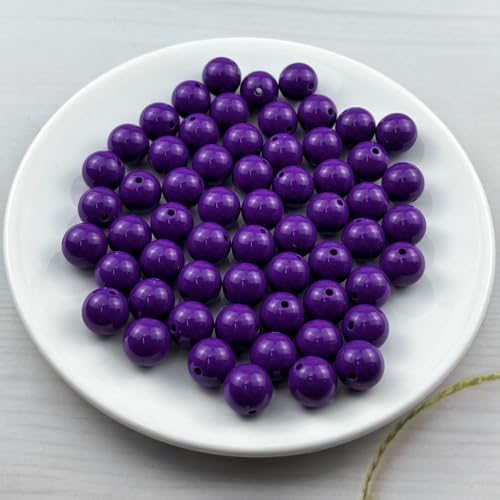 60pcs Acrylic Round Beads for Crafts 14mm Resin Candy Color Spacer Beads with Hole for Jewelry Making Sewing Crafts Decoration Necklaces Bracelets Earrings Supplies(Dark Purple) - Image 2