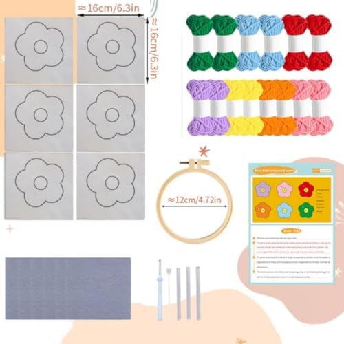 Avtytsda 6PCS Punch Needle Coaster Kit,Easy Punch Needle DIY Embroidery Set with Tools, Yarns, Hoop, Instructions Easy for Beginners, Kids, Adults, Handmade Gift and Decoration (Colorful Flowers) - Image 2