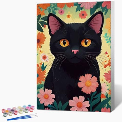 Fountor Framed Paint by Numbers Kit for Adults Beginner 8x12 in, Black Cat by Fountor