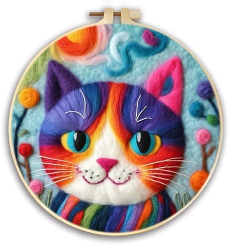 Zovylks Needle Felting Kit for Adults, 7.9 Inch Wool Felt Painting DIY Craft Set for Beginners, Needle Felt Starter Kit with Picture Frame, Foam Pad, Finger Cot (Purple Cat) by Unknown