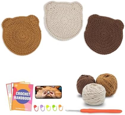 PAITIN Crochet Starter Kit – Easy DIY Craft Set for Adult Beginners, Handmade Yarn Art Project with Video Guidance (Bear Coaster) by PAITIN