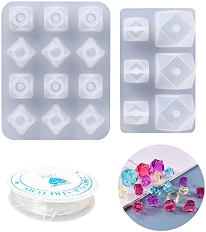 2 PCS Beading Resin Molds Silicone, Jewelry Resin Bead Molds, Diamonds Silicone Mold for Resin with String for Bracelet, Jewelry Making by Yayatty