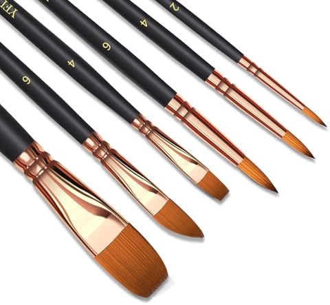 Paint Brush Set 6 Different Shapes for Watercolor Rock Face Painting Brush, Artist Craft Brush Supplies, Paint Brush Set for All Purposes Adult Painting (6) by Unknown