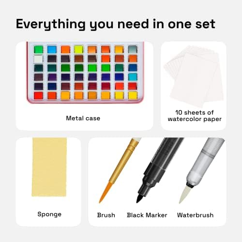 ARTISTRO Watercolor Paint Set with Palette & Brush Pens - 48 Colors - Image 3