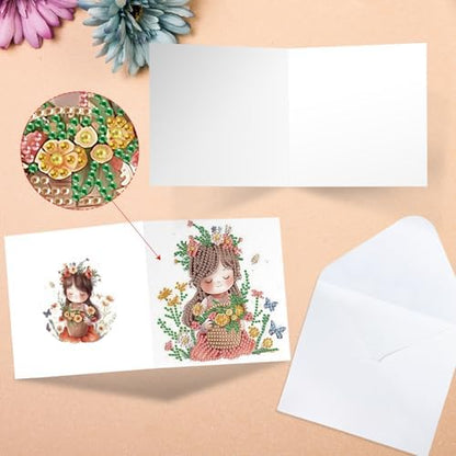 6pcs Diamond Art Painting Kit Greeting Card, Flower Picking Flower Garden 5D DIY Diamond Handmade Holiday Greeting Card with Envelope, Holiday Gift Congratulation - Image 4