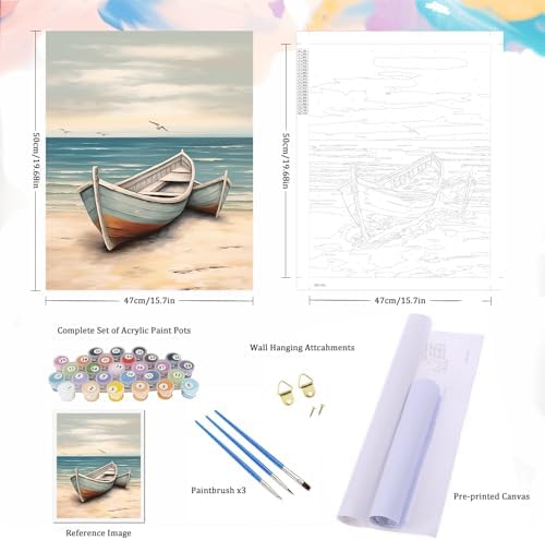 Natuyalo Boat Paint by Numbers Kit for Adults - Beach Seascape Paint by Number on Canvas Without Frame, DIY Acrylic Painting for Ideal Gift Home Wall Decor (16x20 Inch) - Image 5
