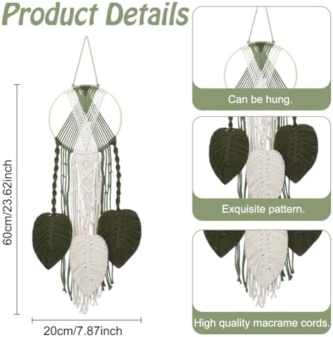 PLIGREAT DIY Leaf Dream Catcher Macrame Kit Adults Beginners Boho Dream Catcher Macrame Knotting Ornament Kit for Bedroom Living Room Office Apartment Wall Hanging Decor, Instructions Included - Image 3