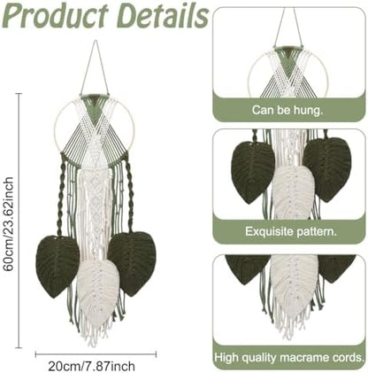 PLIGREAT DIY Leaf Dream Catcher Macrame Kit Adults Beginners Boho Dream Catcher Macrame Knotting Ornament Kit for Bedroom Living Room Office Apartment Wall Hanging Decor, Instructions Included - Image 3