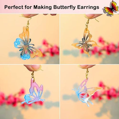 JHYlilia 24 Pairs Butterfly Resin Earring Molds, Butterfly Silicone Jewelry Resin Molds with 200Pcs Ear Hooks & Jump Rings, DIY UV Epoxy Resin Casting Kit for Earrings Pendants Keychains - Image 3