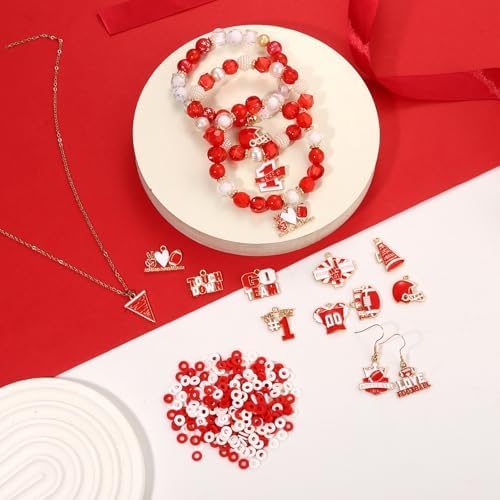 3000PCS+ Game Day Beads Charms for Bracelets Necklace Making Clay Beads Football Charms for Game Day Bracelets Necklace Making DIY Crafts (Red White) - Image 5