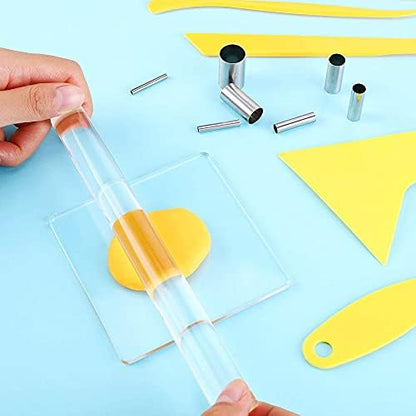 Yayatty Polymer Clay Tools, Acrylic Clay Roller, Acrylic Sheet, Rotary Cutting Mat, Round Polymer Clay Cutters with Clay Slicer Blade for Pottery and Sculpture (62 PCS) - Image 2