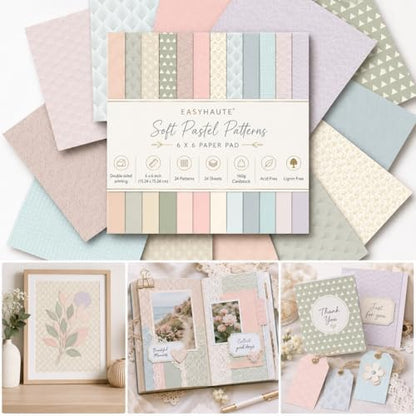 Geometric Patterned Paper Pad 6x6 Double Sided, Pastel Decorative Paper Pack - Craft Cardstock & Scrapbooking Supplies for Card Making, Junk Journal Ephemera, Mini Albums, 24 Sheets by EASYHAUTE