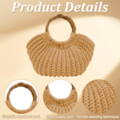 ACRNIGHEET Crochet Bag Kit for Adults Khaki Colored Handbag Crochet Kit for Beginners Knitting Purse Starters Making Kit with 2 Wooden Handle Include Step-by-Step Instructions and Video Guidance - Image 3