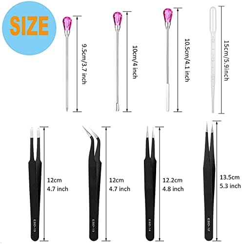 11 Pcs Silicone Resin Mold Tools Set Stirring Needle Spoon Tool Tweezers Precision Kit, Anti-Static Electronics Tweezers Set for Resin Art Crafts,Jewelry Making(Rose Red+White) - Image 2