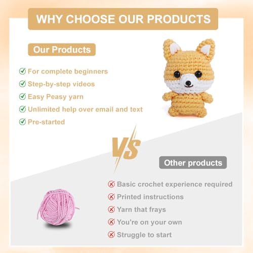 Autglint Fox Crochet Kit for Beginners, Amigurumi Animal DIY Knitting Kit with Step-by-Step Video Guides, Learn to Crochet Kit for Adults & Kids with Pre-Started Yarn - Orange Fox - Image 5
