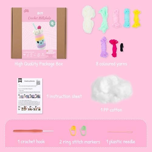 HOUSE CREATIVITY Crochet Kit for Beginners, Make a Cup with Straw, Amigurumi Crochet Kit with Video Tutorial, Complete Set with Yarn, Hook & Stuffing, Cozy Stress Relief Gift for Adults & Kids - Image 3