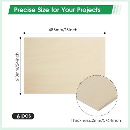 6 Pack Basswood Sheets 18"×24"×5/64" Unfinished Plywood Sheet - Image 2