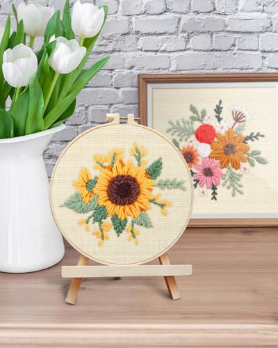 ERKOON Punch Needle Kit Adults Beginners, 2 Pcs DIY Easy Flower Embroidery Set for Starter Art Craft, Needling Punching Project with Patterns, Tools, Yarns, Hoop, Instruction (Colorful Flowers) - Image 6