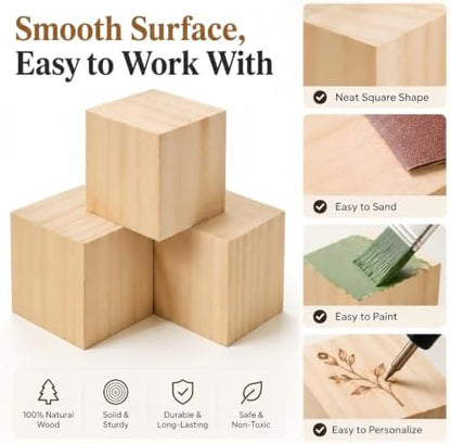 32 Pack Unfinished Wood Blocks, 2 Inch Solid Wood Cubes for Crafts - Image 6