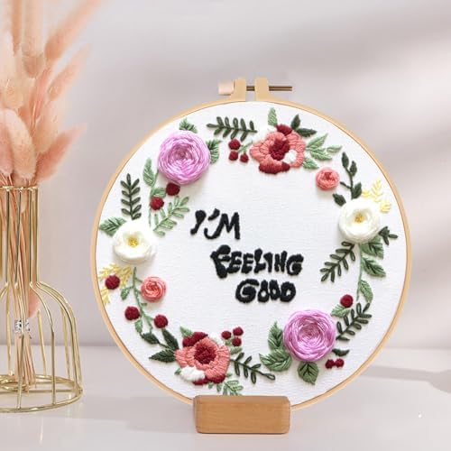 Topapfo Funny Embroidery Kit for Beginners Adults, Feeling Good Embroidery Patterns with Hoops Thread Needles Tutorials - Image 6