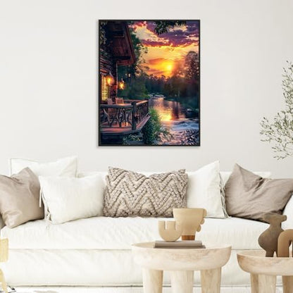 Paint by Numbers Kit for Adults, Sunset Cabin Number Painting Canvas Kit - Image 6