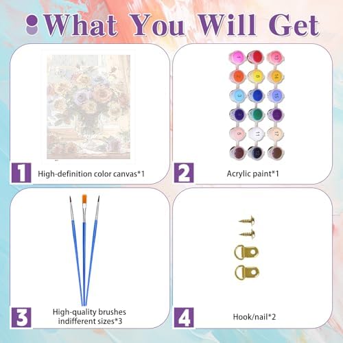 Ycydilirab Flowers Paint by Numbers Kits for Adults - Paint by Number Flowers,DIY Adults Paint by Numbers on Canvas Drawing Colorful Paintworks Artwork for Gifts and Wall Docer 16x20inch - Image 5