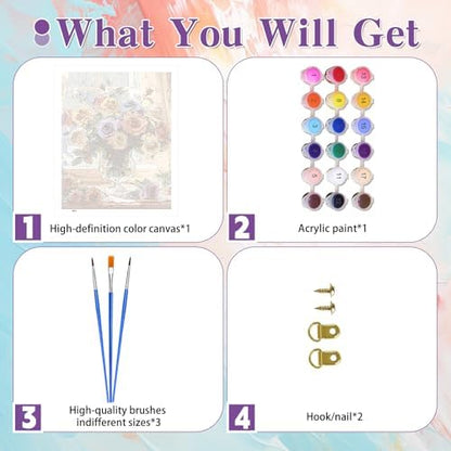Ycydilirab Flowers Paint by Numbers Kits for Adults - Paint by Number Flowers,DIY Adults Paint by Numbers on Canvas Drawing Colorful Paintworks Artwork for Gifts and Wall Docer 16x20inch - Image 5