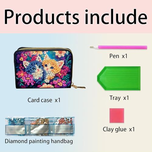 Santiway DIY Diamond Art Painting Kit - PU Leather Credit Card Holder Wallet & Coin Purse with Cat Pattern, Zipper Organizer 4.33x3.14in for Adults​ - Image 4