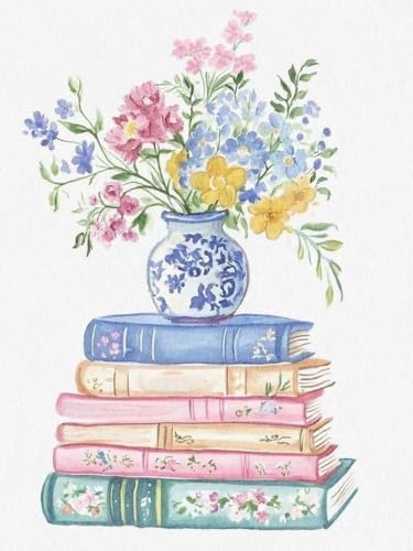 Vintage Floral Book Stack Stamped Cross Stitch Kits for Beginners Adults by WUSARPLY