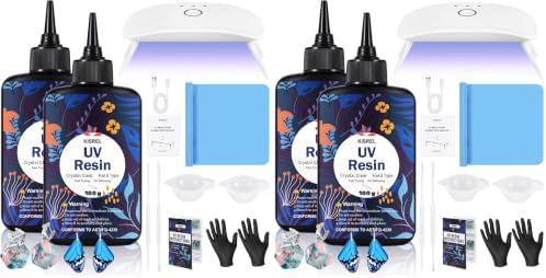 KISREL UV Resin Kit with Light, 200g Hard Type Clear UV Resin (2 Pack) by KISREL