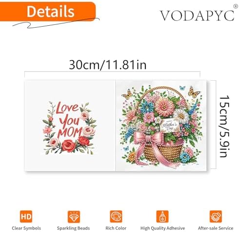 VODAPYC 6PCS Mother's Day Diamond Art Greeting Cards Kit - Image 2