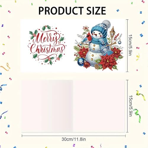 jinglinhh 6pcs Diamond Art Painting Christmas Snowman Poinsettia Greeting Cards with Envelopes, DIY Card Making Kits for Adults, Diamond Art Postcards Christmas Cards Craft Gifts - Image 2