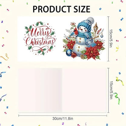 jinglinhh 6pcs Diamond Art Painting Christmas Snowman Poinsettia Greeting Cards with Envelopes, DIY Card Making Kits for Adults, Diamond Art Postcards Christmas Cards Craft Gifts - Image 2