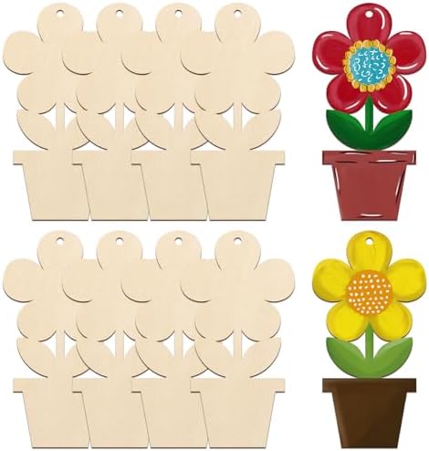 Large Size 7" Wooden Spring Ornaments to Paint, Flower Wooden DIY Blank Unfinished Round Wood Discs Ornament for Crafts Hanging Decorations(10PCS) by Sophena