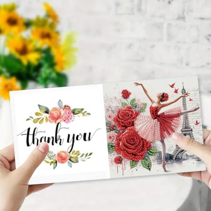 C'eitura 6Pcs Ballet Girl Diamond Art Greeting Card Kit – DIY Rhinestone Painting Postcard Set for Holiday Christmas New Year Party Favors, Creative Craft Gift for Dance Lovers - Image 5