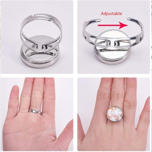 SUNNYCLUE 1 Box 62Pcs Button Finger Ring 2Pcs Adjustable Components with 30Pcs Snap Button Cabochon Settings 30Pcs Glass Cabochons Tray Settings for Jewelry Making Kit - Image 3
