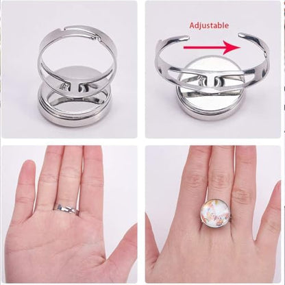 SUNNYCLUE 1 Box 62Pcs Button Finger Ring 2Pcs Adjustable Components with 30Pcs Snap Button Cabochon Settings 30Pcs Glass Cabochons Tray Settings for Jewelry Making Kit - Image 3