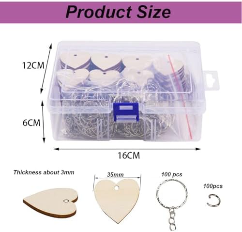 QMTSINEW 100 Pcs Blank Heart-Shaped Wooden Keychain Set,Unfinished Heart Wooden Circles with 100Pcs Key Rings Personalized Wood Keychain Key Ring Key Tags DIY Keychain Supplies for Craft - Image 3