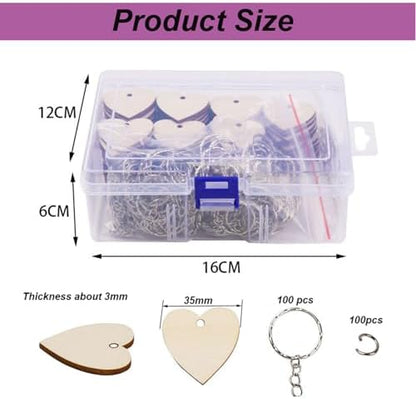 QMTSINEW 100 Pcs Blank Heart-Shaped Wooden Keychain Set,Unfinished Heart Wooden Circles with 100Pcs Key Rings Personalized Wood Keychain Key Ring Key Tags DIY Keychain Supplies for Craft - Image 3