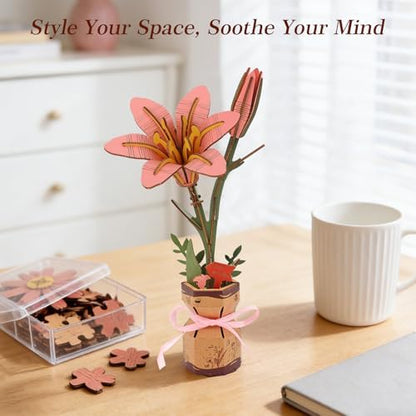 BUSOHA 3D Wooden Flower Puzzle for Adults - Lily DIY Craft Kit - Image 6